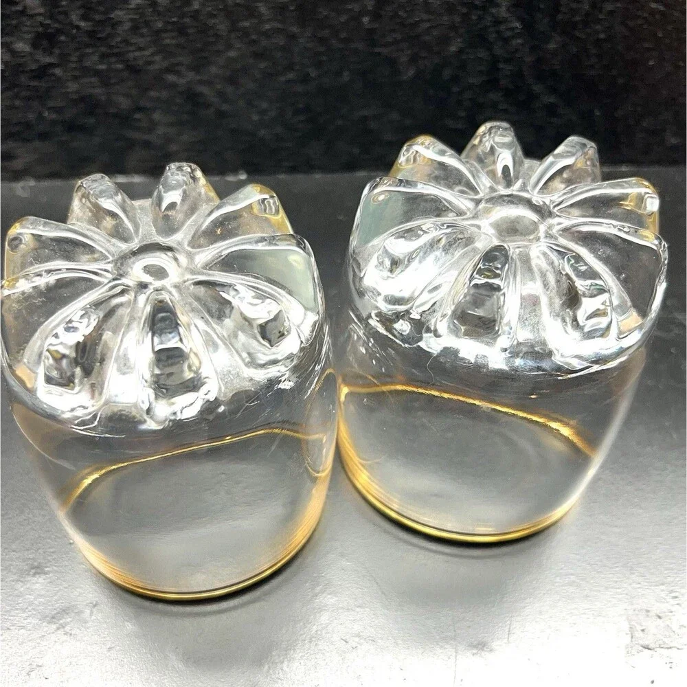 Vintage MCM Old Fashion Rocks Whiskey Glasses Gold Rim Set 2